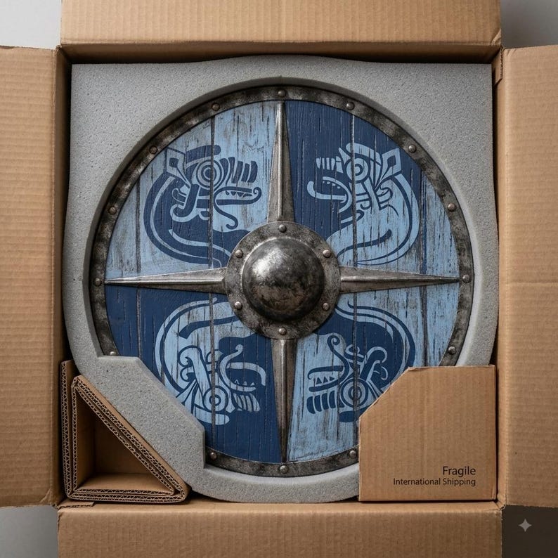 Handcrafted Viking Raven Shield, Round Wooden Norse Warrior Wall Decor