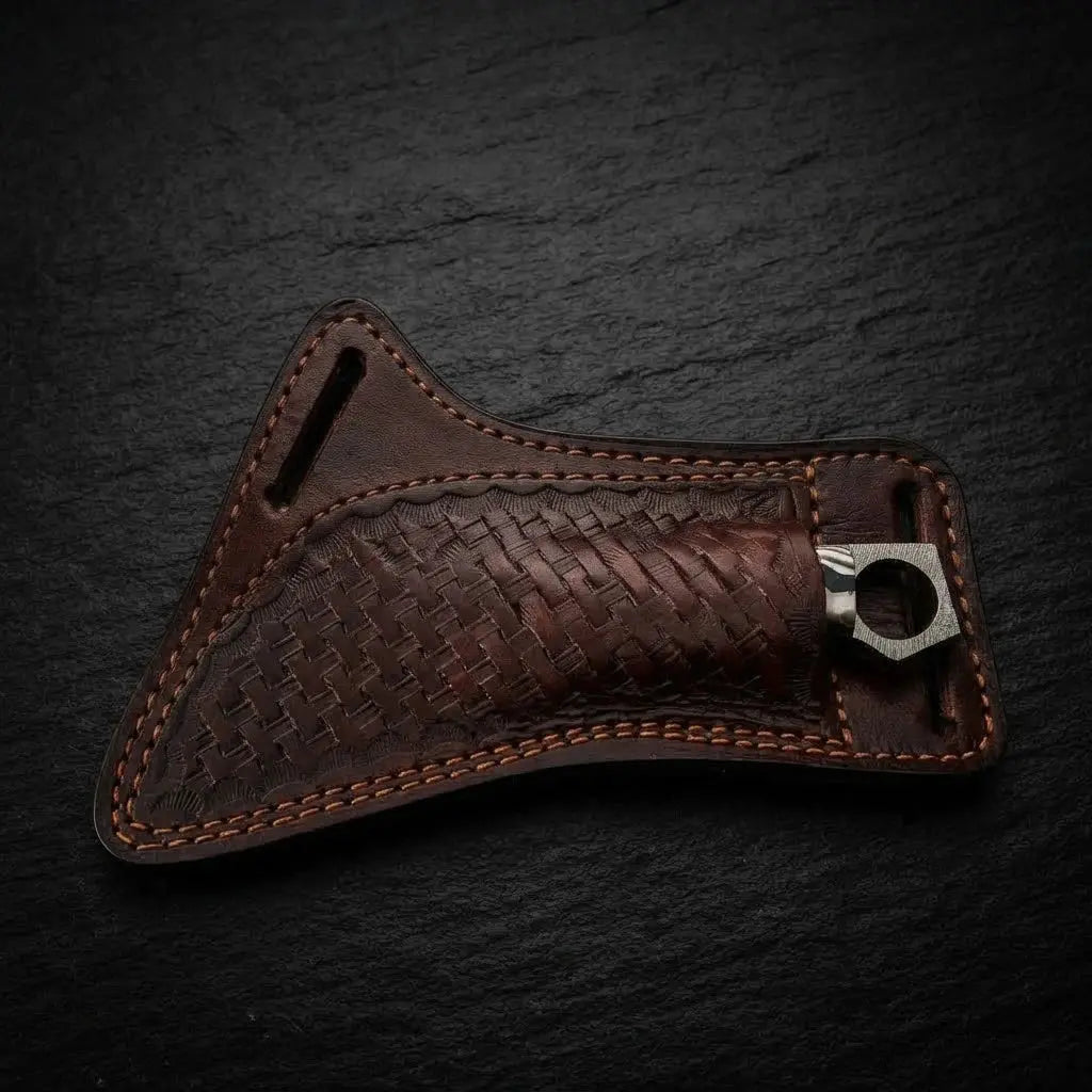 Ironhook hawkbill knife with cross-draw leather sheath