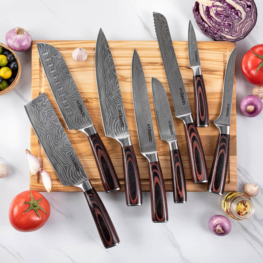 Japanese master chef kitchen knives displayed in a knife block