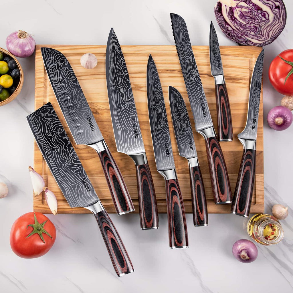 Japanese master chef knife set, 8 high-carbon stainless steel kitchen knives