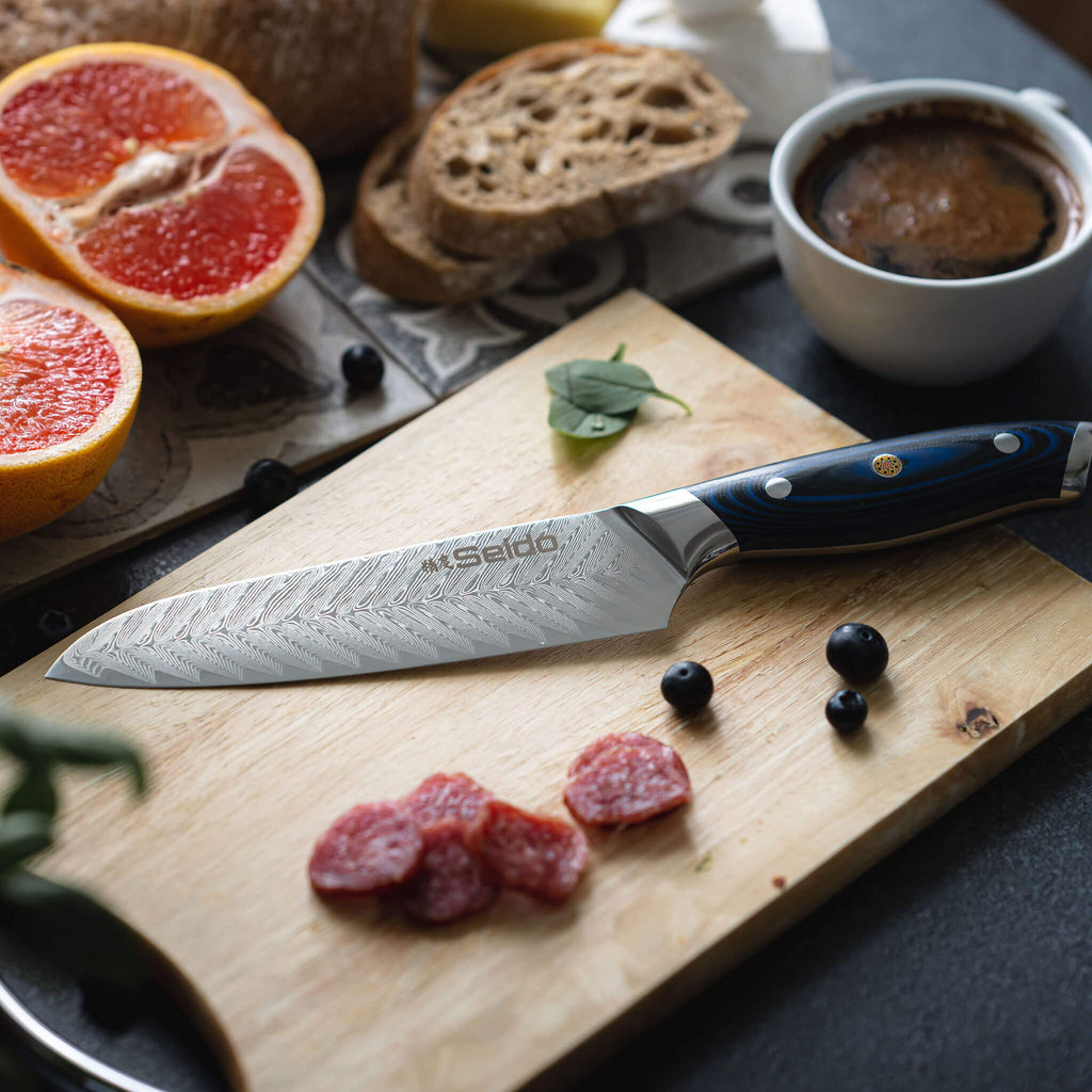 Kanpeki 4-piece Damascus chef knife set with blue handles