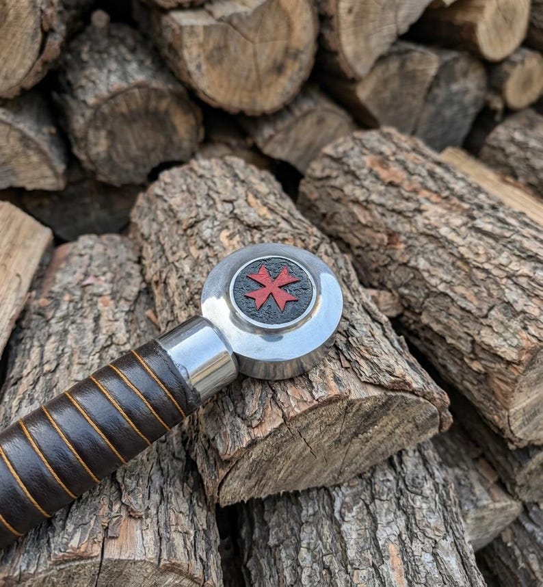 Close-up of the carbon steel Templar sword blade