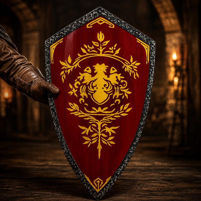 Medieval Heater Shield with red and gold heraldic design