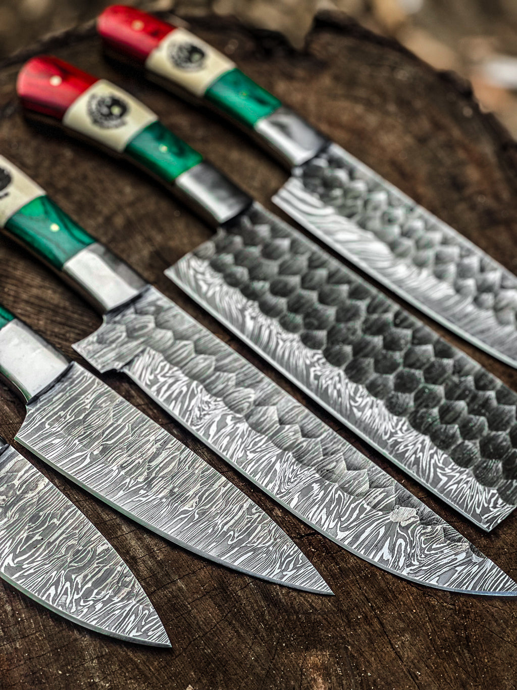 5-piece Mexico knife set in hand-forged Damascus steel, gift for chefs and taqueros