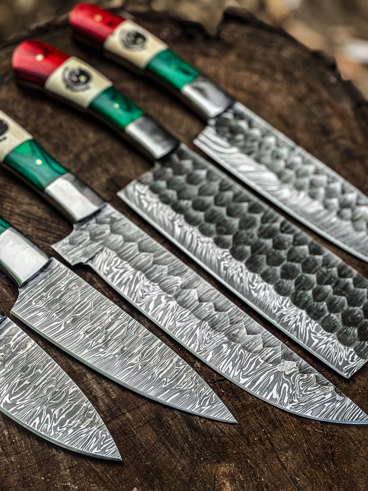 5-piece Mexico knife set in hand-forged Damascus steel, gift for chefs and taqueros