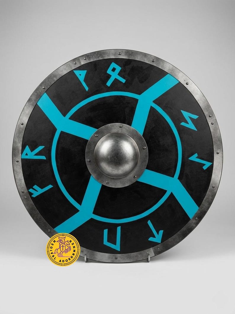 Norse Rune-Pattern Viking Shield wooden wall art – rune-inspired carved pattern design