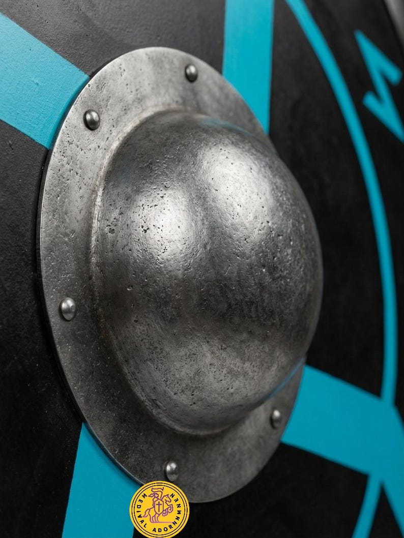 Norse Rune-Pattern Viking Shield wooden wall art – hand-painted rugged battle-worn finish