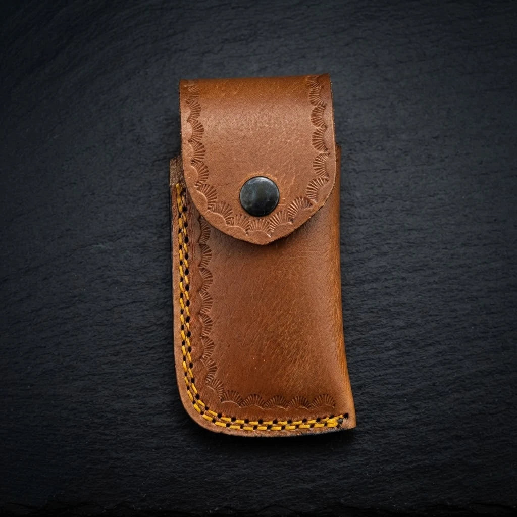 Olive wood folding pocket knife folded closed
