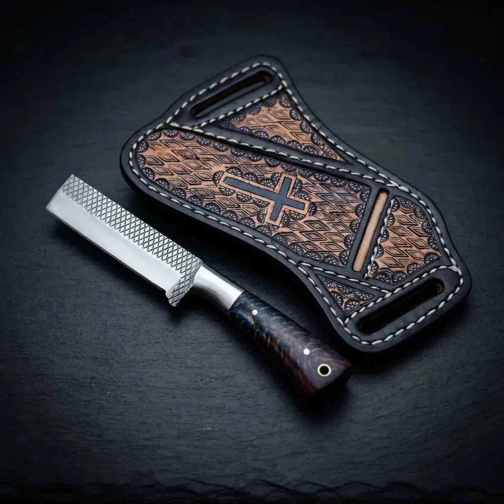 Pinecone resin bull cutter knife with 7-inch horse rasp steel blade and steel bolster
