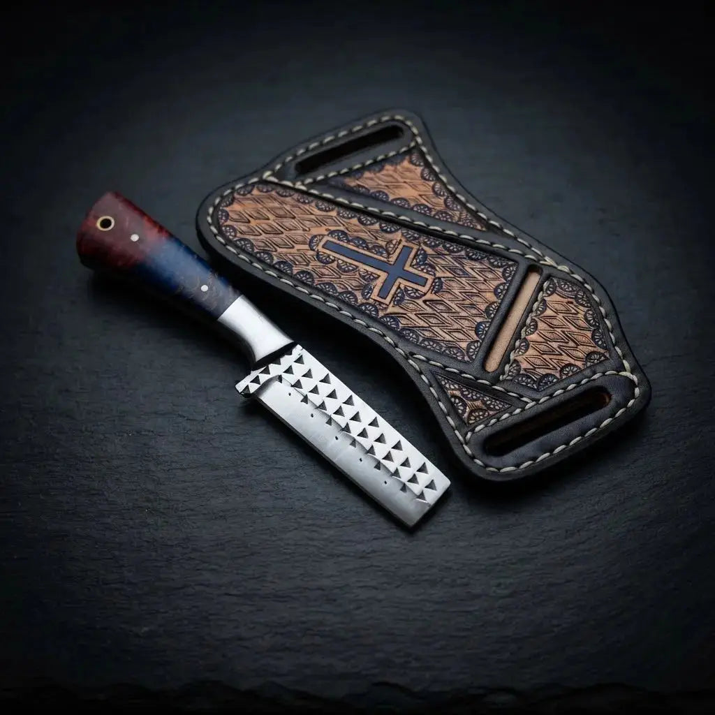 Western cowboy bull cutter knife with resin and pinecone handle