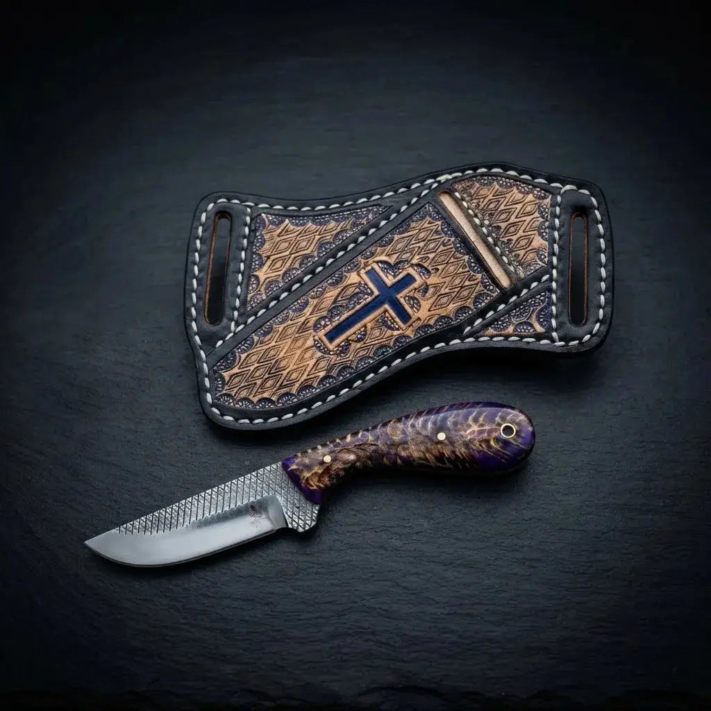 Pinecone resin handle cowboy skinner knife with horse rasp steel blade
