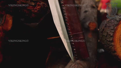 Hand-Forged Viking Seax Knife - Unique Personalized Medieval Blade as a Gift Viking set for Larp. Leather scabbard for seax ,Larp Sword