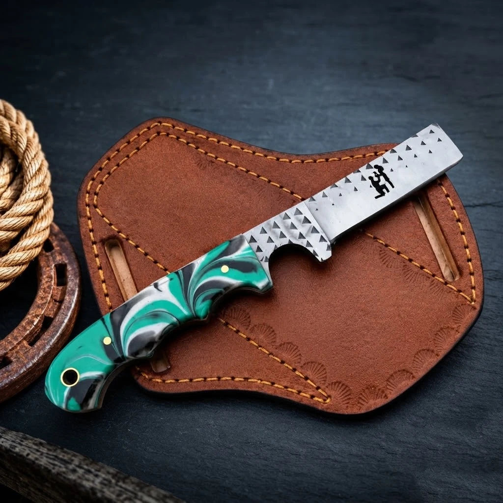 Ranchspire rasp steel cowboy bull cutter knife with resin handle, full view