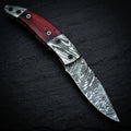 Damascus folding pocket knife with red blood wood handle