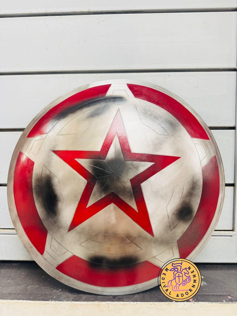Red Star Steel Shield, superhero-inspired cosplay prop – 24-inch round steel shield