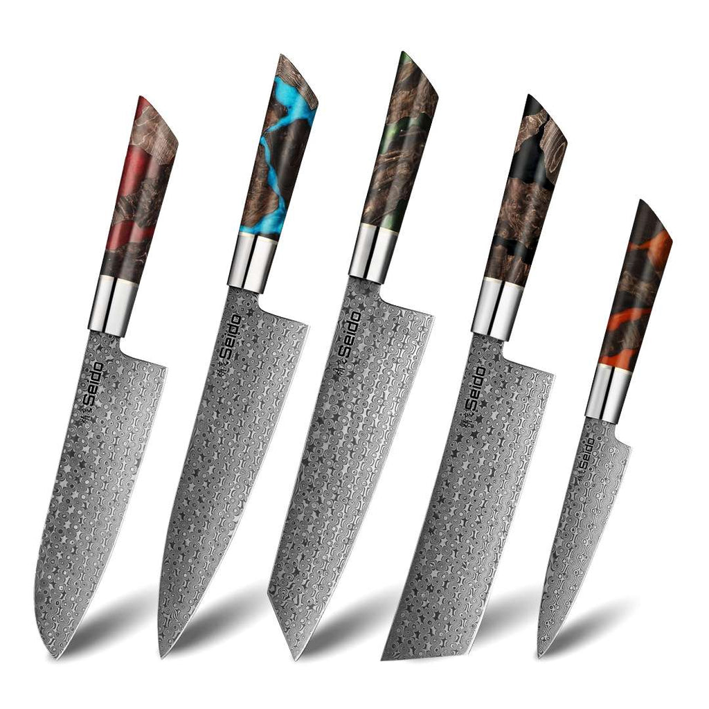 Shinko 5-piece Damascus knife set, AUS-10 and VG-10 steel