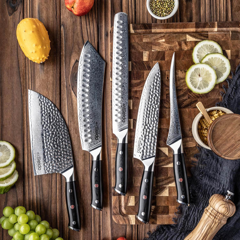 Shujin VG-10 Damascus knife with 12 degree double bevel edge