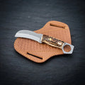 Handmade hawkbill knife with natural stag horn handle and ring pommel