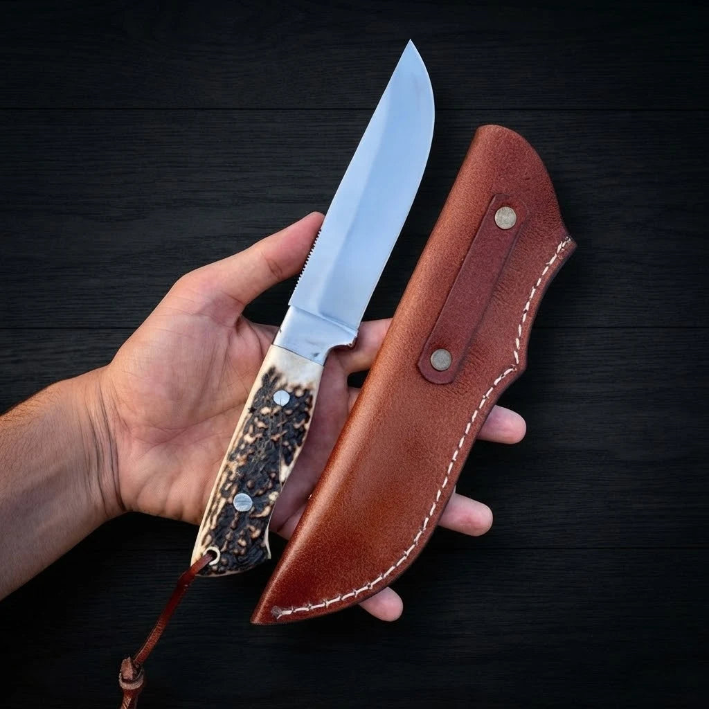 Stag Ridge Hunter D2 | D2 Steel Hunting Knife, Stag Horn Handle