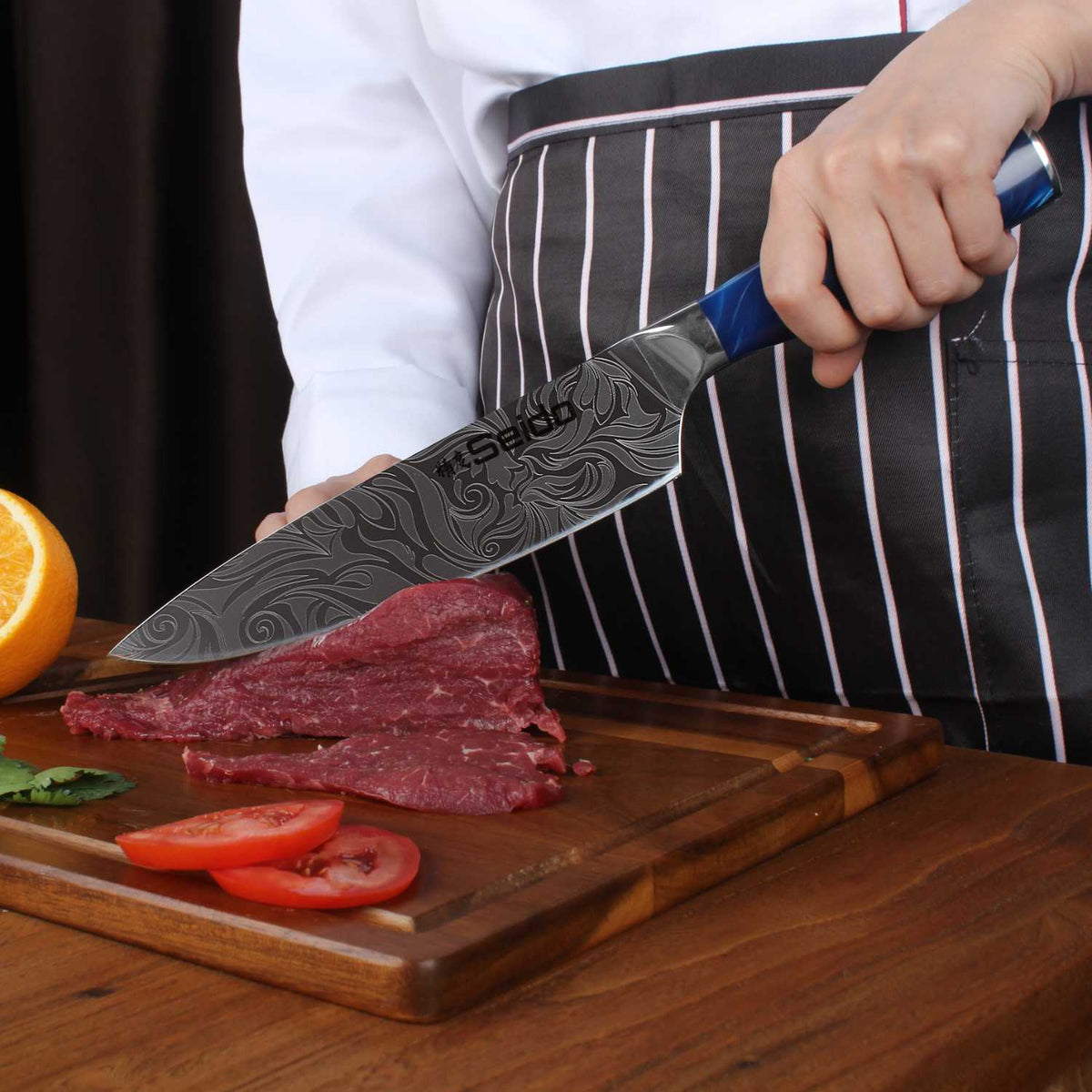 Tengoku blue 10-piece knife set including slicing, serrated bread and boning knives