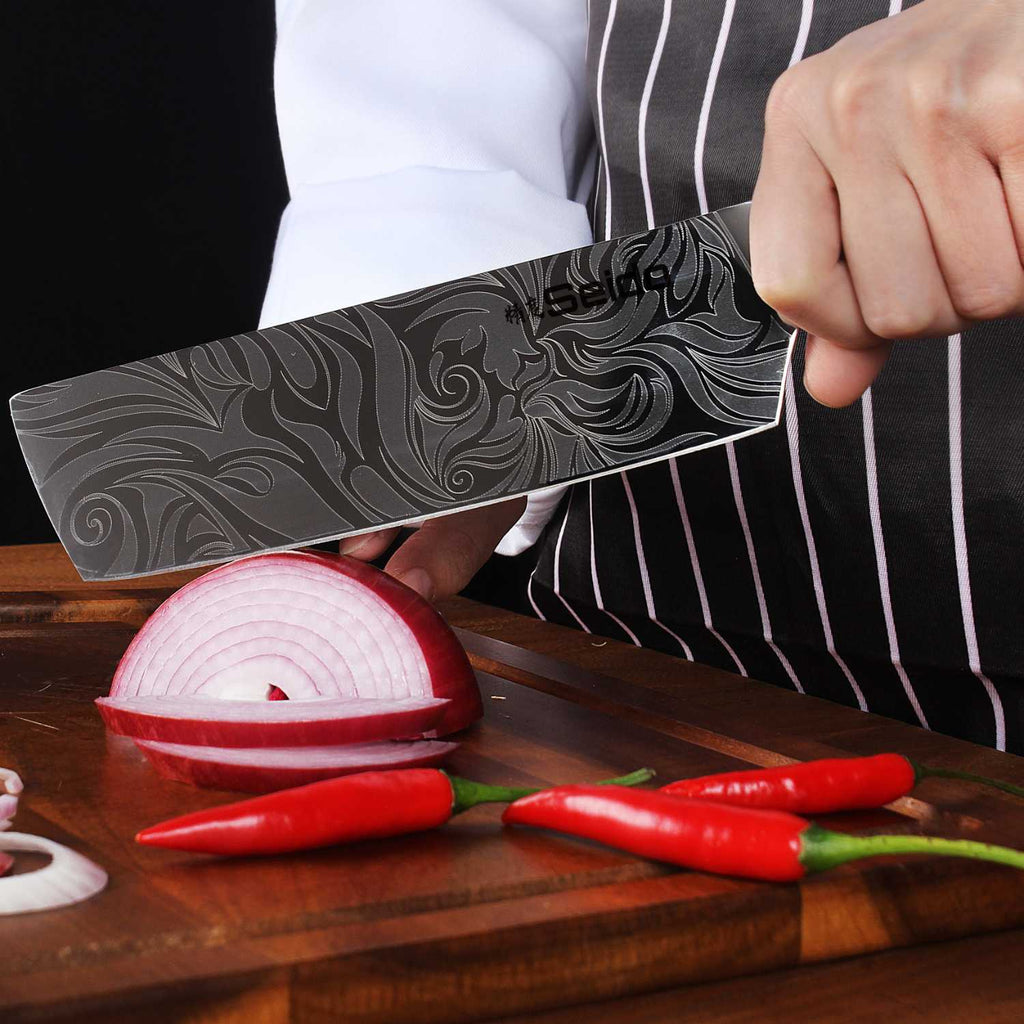 Tengoku 10-piece Japanese chef knife set, blue resin handles, ~58 HRC blades