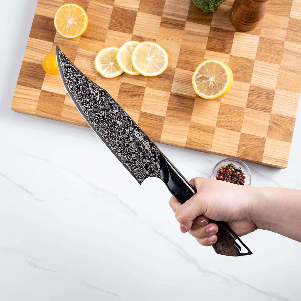 Titan Japanese Damascus knife set including Gyuto, Nakiri and Petty knives