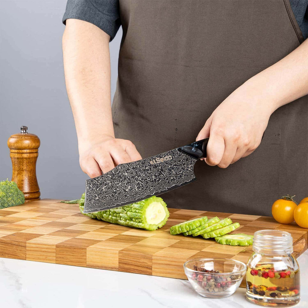 Titan full-tang Japanese chef knives with black resin and wood handles
