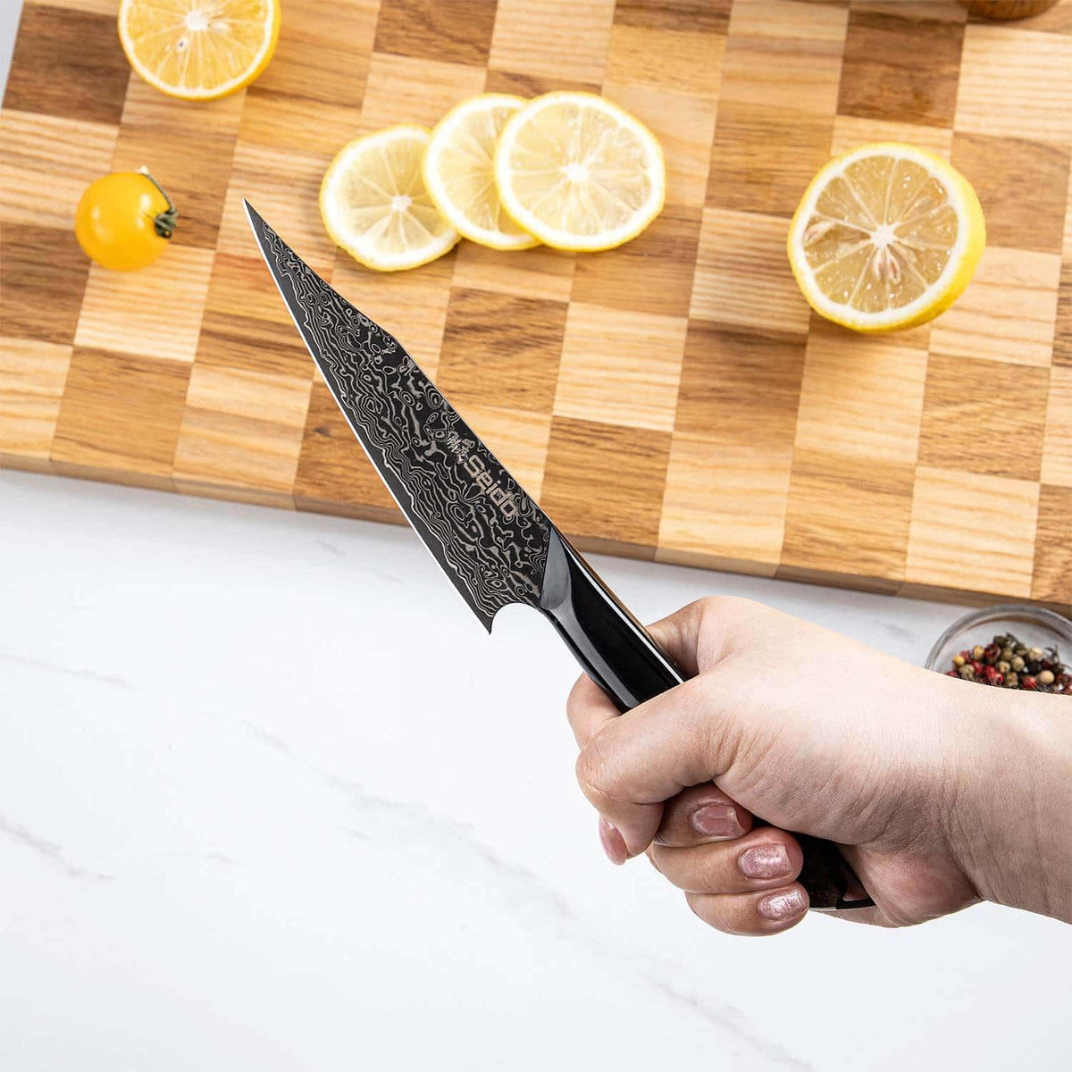 Titan 3-piece Japanese knife set: Gyuto, Nakiri and Petty side by side