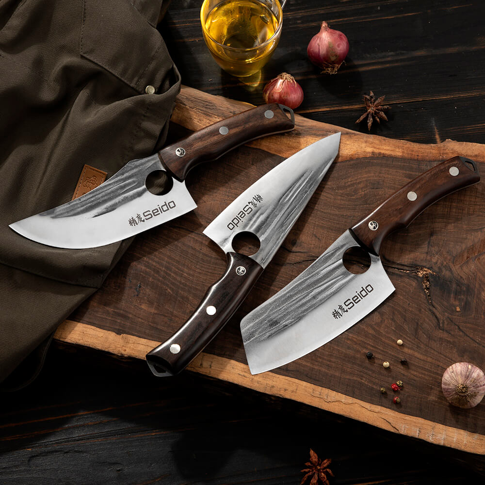 Torio 3-piece butcher knife set with high-carbon steel blades and wenge wood handles