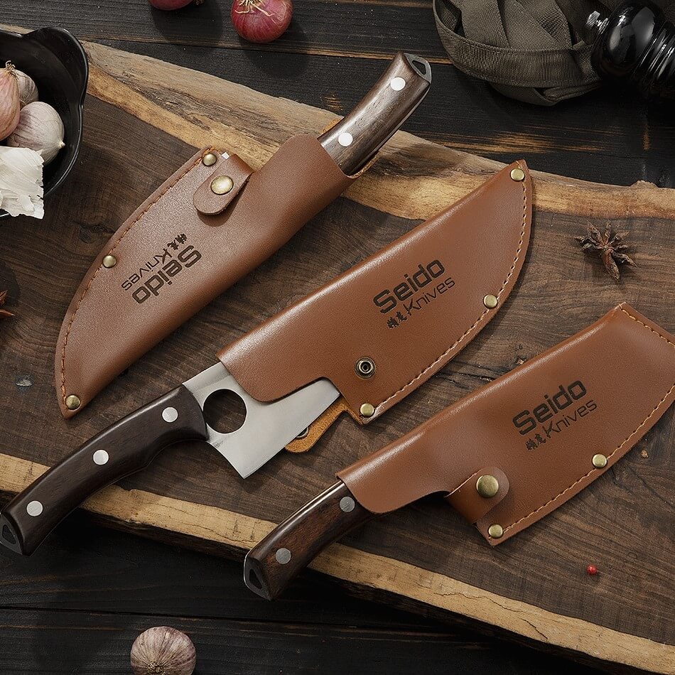 Torio cleaver, boning and slicing knives with finger-hole grip