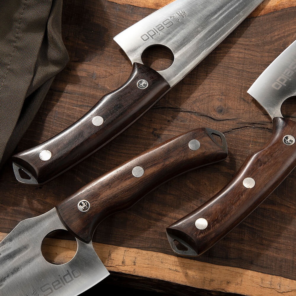 Torio high-carbon steel butcher knives with African wenge hardwood handles