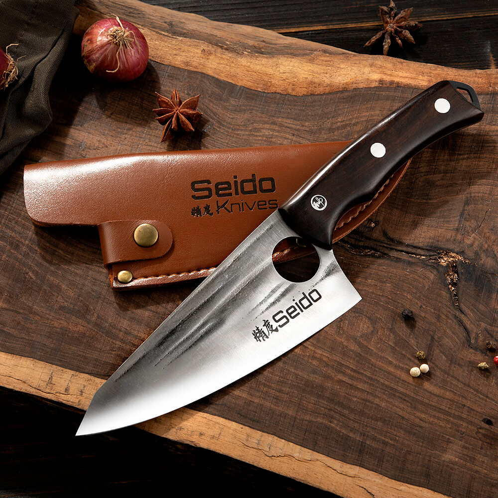 Torio 5Cr15 high-carbon steel meat knives with leather sheaths