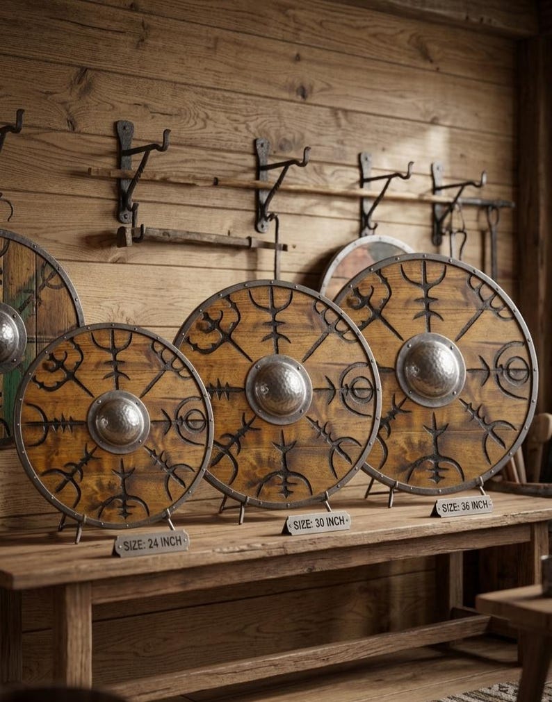 Vegvisir Viking Shield, Norse compass wall decor – hand-painted rustic weathered finish