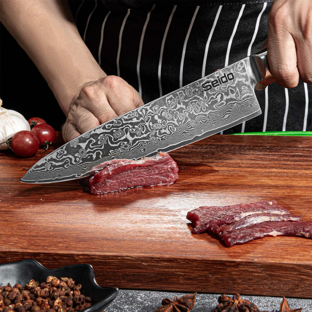 Full tang VG-10 Japanese kitchen knives with Pakkawood mosaic handles