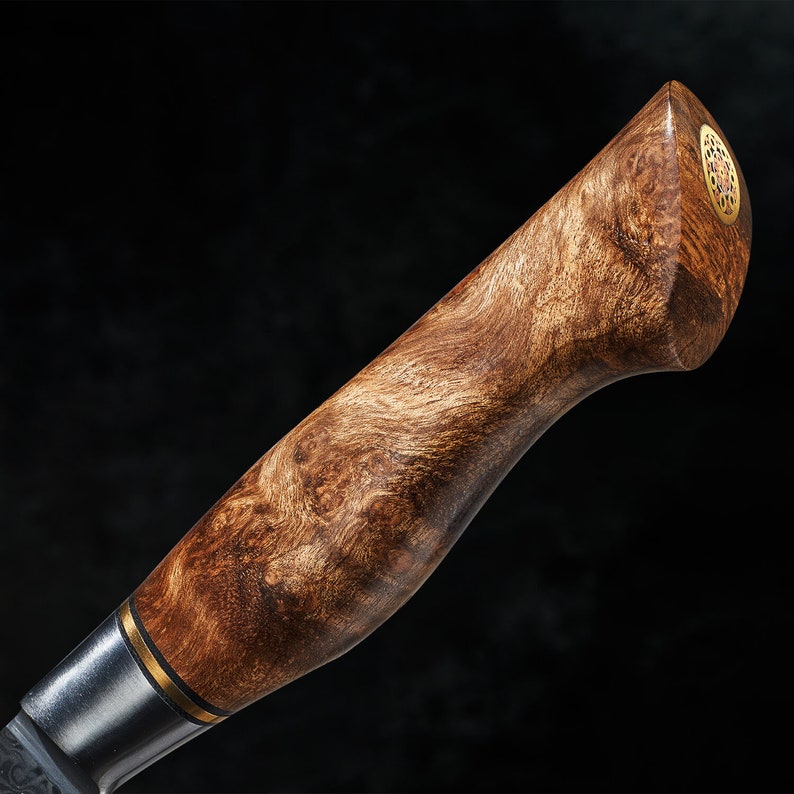 Japanese VG10 Damascus kitchen knives with natural sycamore wood handles