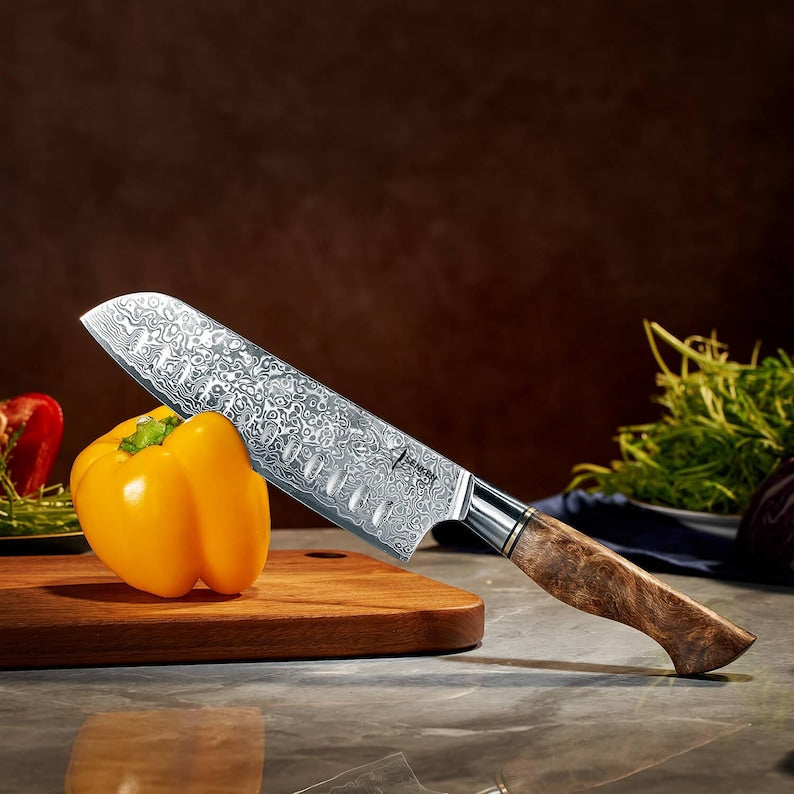 VG10 Damascus kitchen knife set with sycamore handles, supplied in a rigid gift box