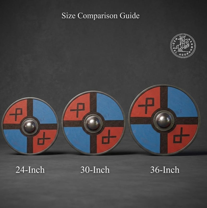 Viking Round Shield, Nordic wooden wall art – durable metal center boss