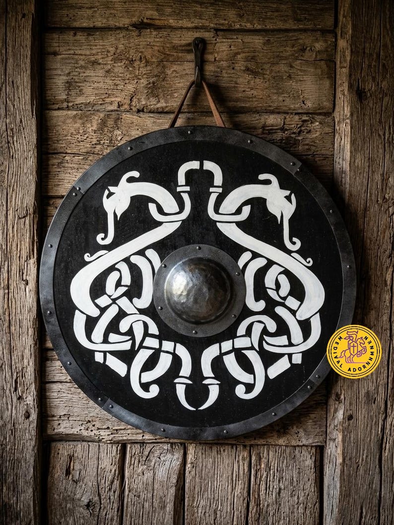Viking Rune Wood Shield, Norse wall decor