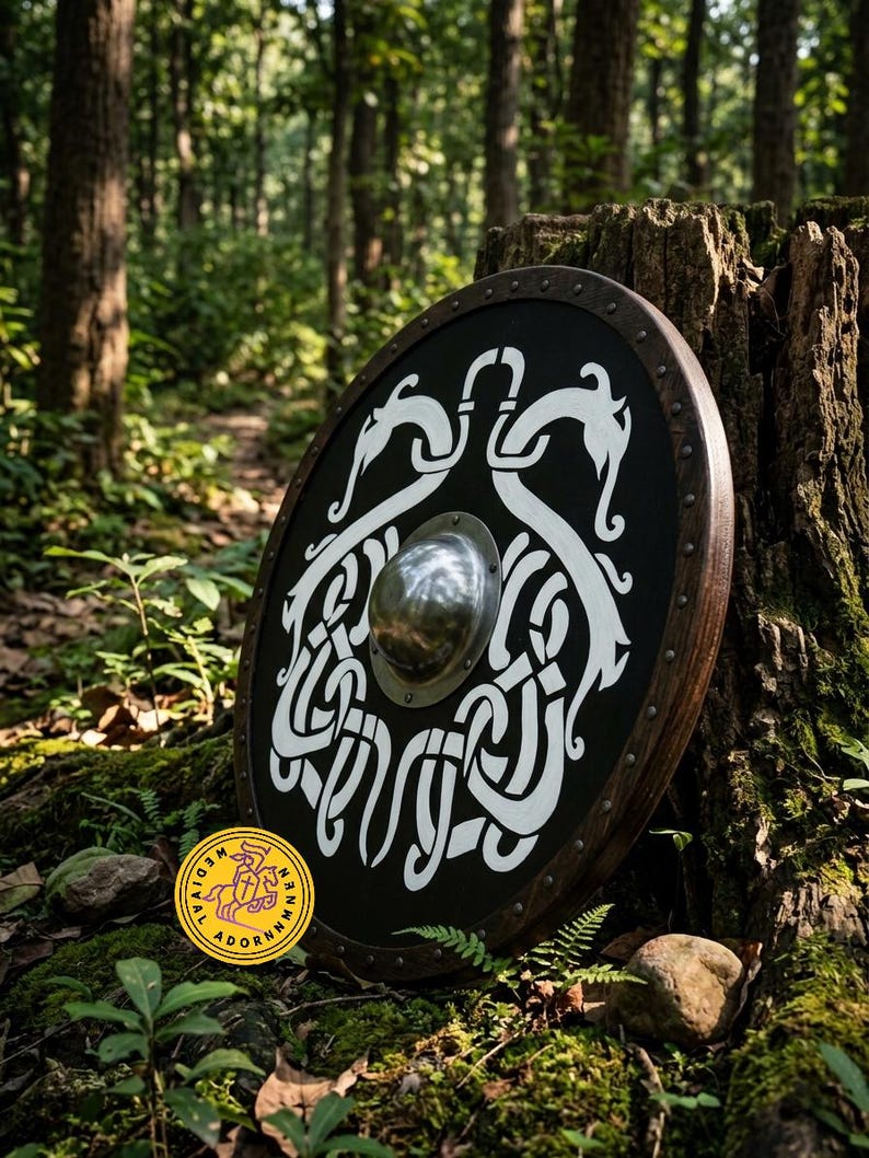 Viking Rune Wood Shield, Norse wall decor – traditional Norse rune-inspired artwork