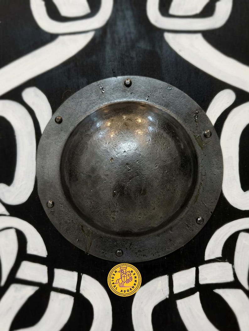 Viking Rune Wood Shield, Norse wall decor – sturdy metal boss and fittings