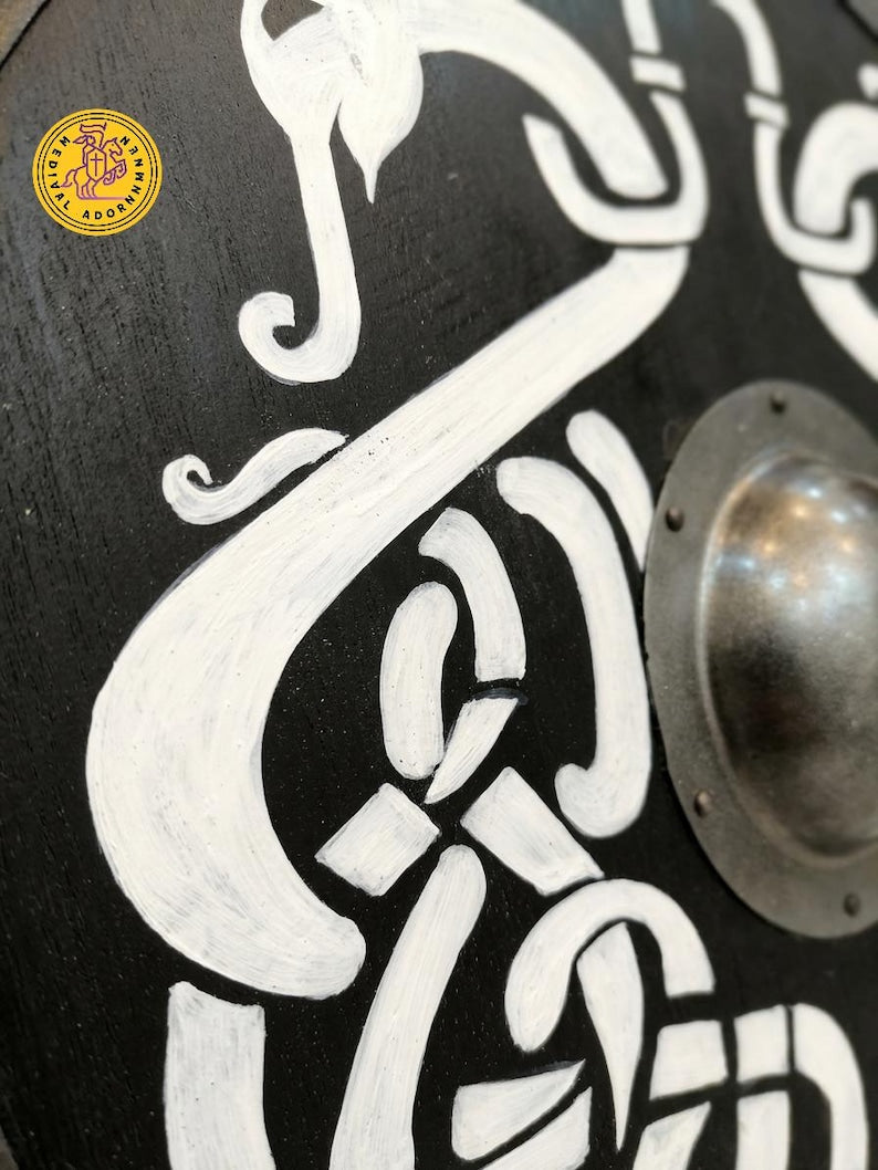 Viking Rune Wood Shield, Norse wall decor – traditional Norse rune-inspired artwork