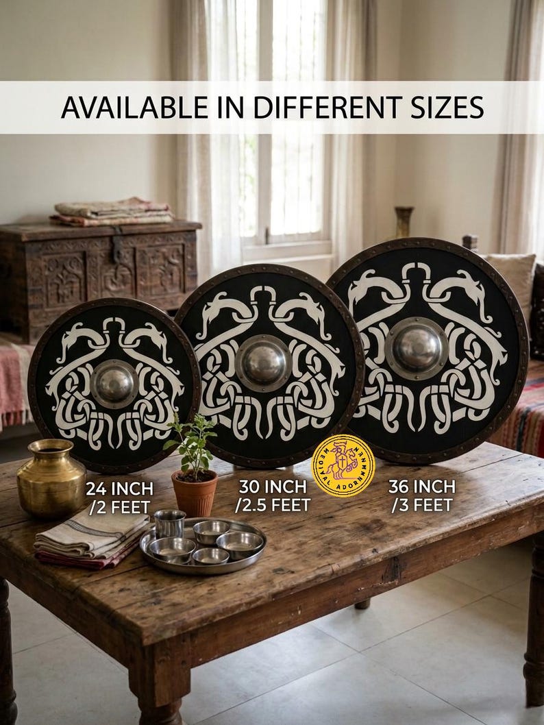 Viking Rune Wood Shield, Norse wall decor – hand-painted rugged battle-worn finish