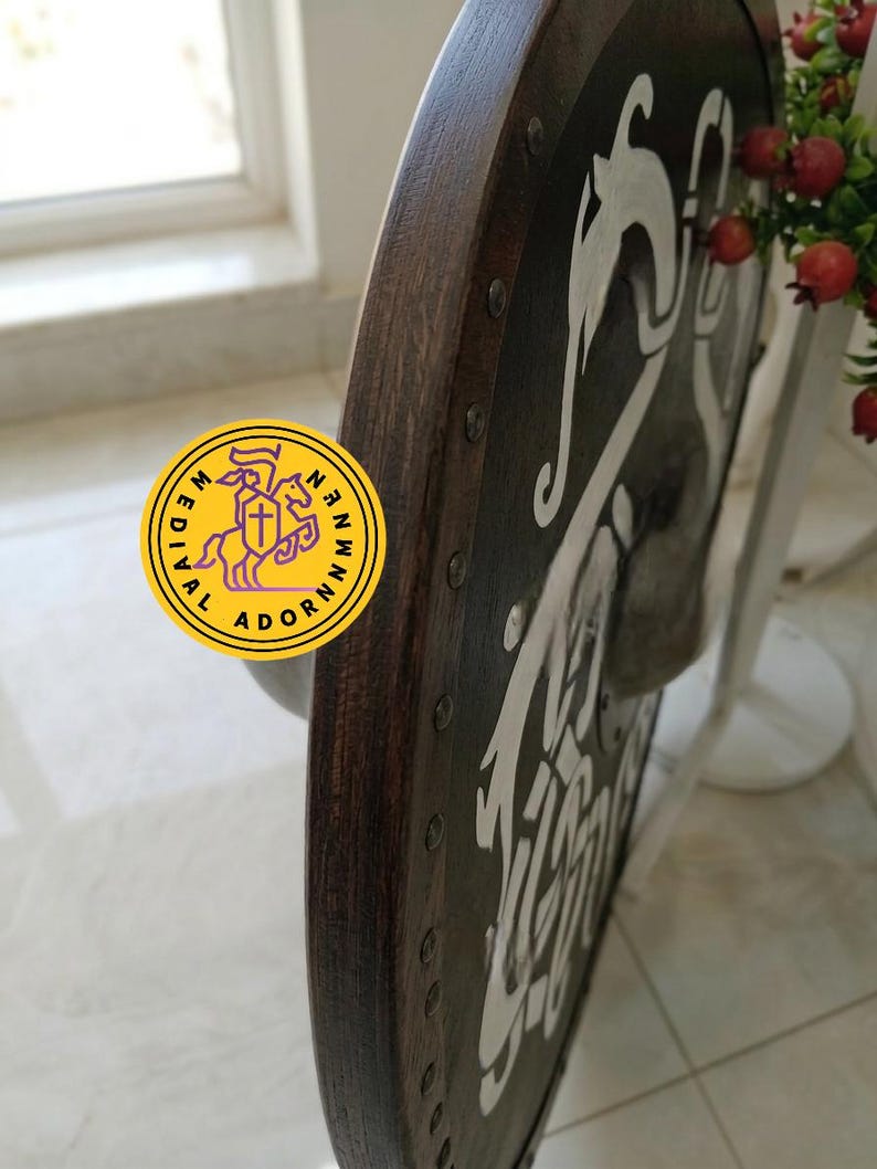 Viking Rune Wood Shield, Norse wall decor – traditional Norse rune-inspired artwork