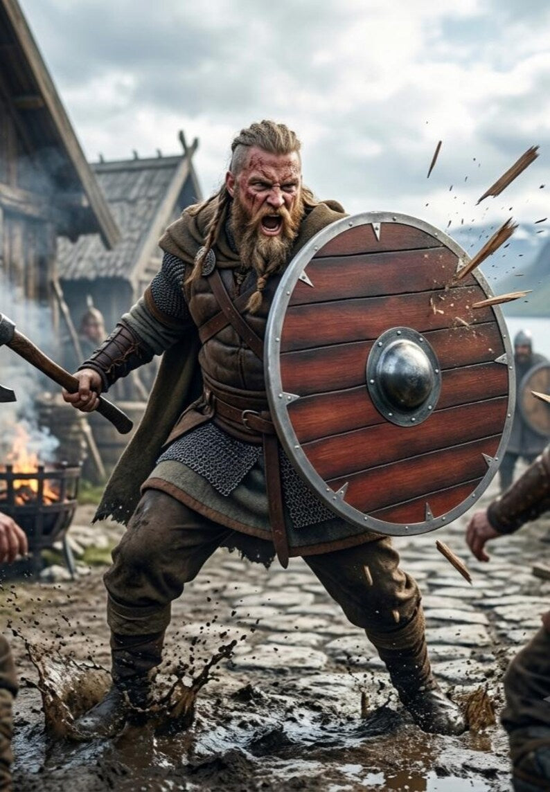 Viking Shield, wooden round Norse shield for cosplay and wall decor – decorative rivets and raised center boss