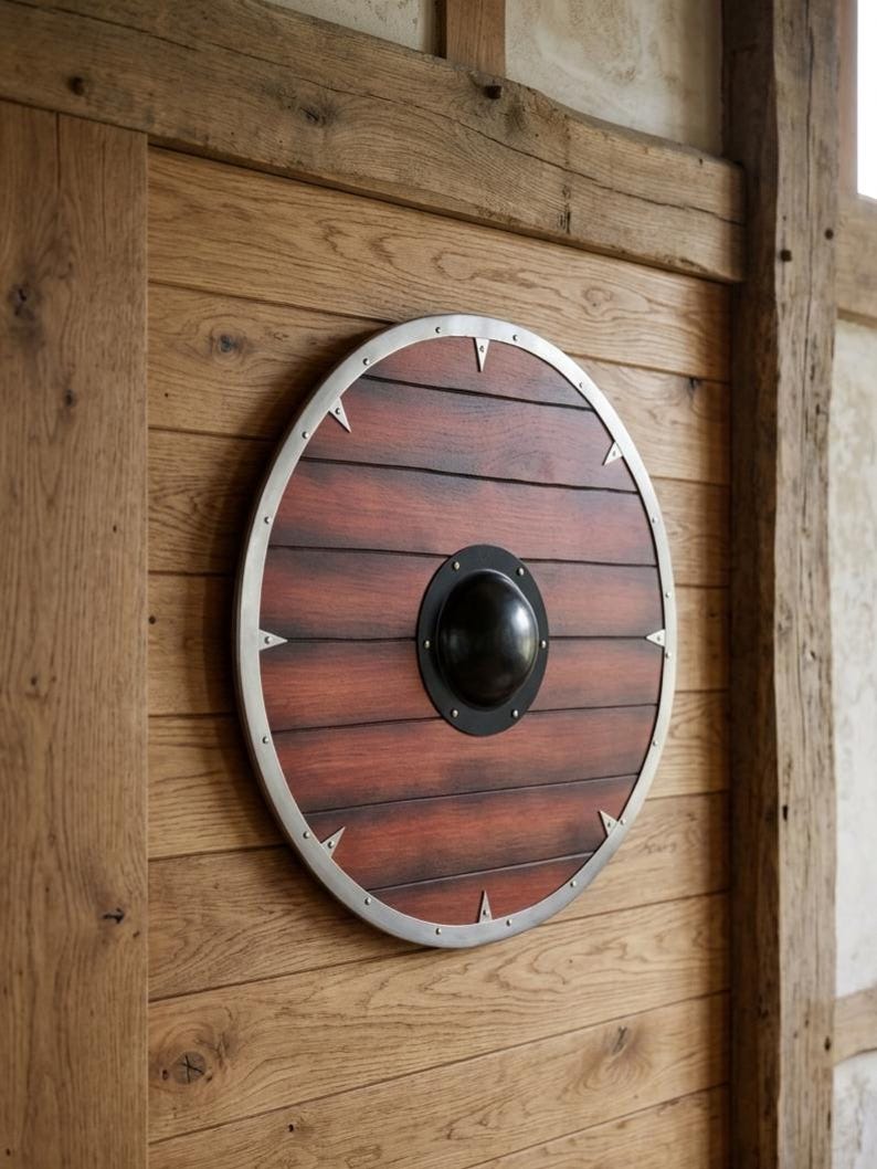 Viking Shield, wooden round Norse shield for cosplay and wall decor – handcrafted reproduction shield