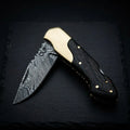 Handmade Damascus folding pocket knife with wenge wood handle