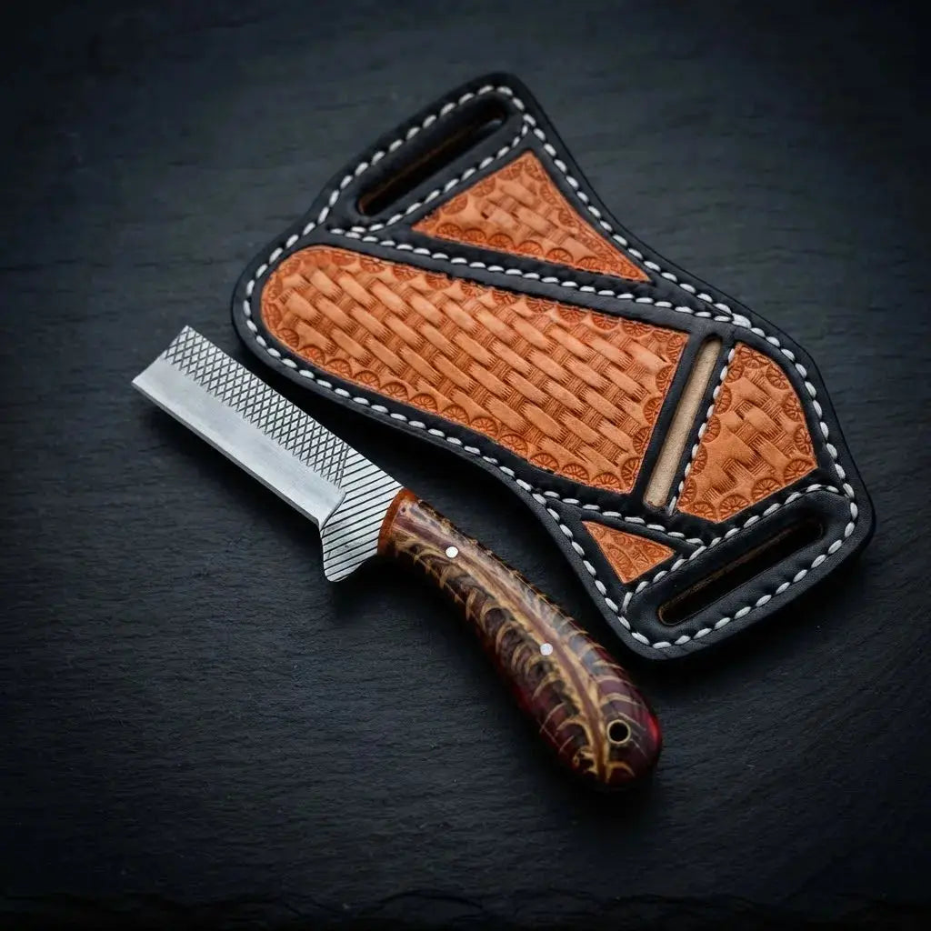 7-inch horse rasp steel bull cutter knife with pinecone resin handle