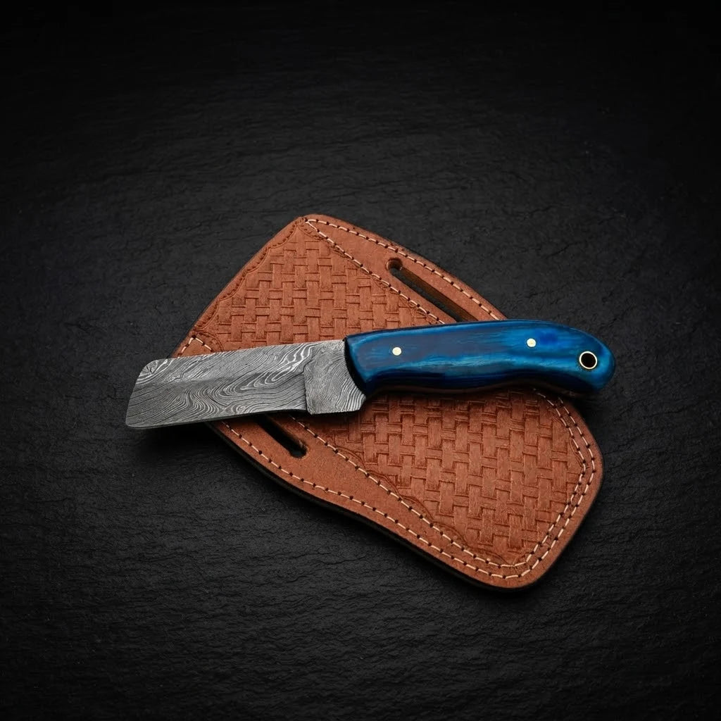 Westmere Damascus cowboy bull cutter knife with Pakkawood handle