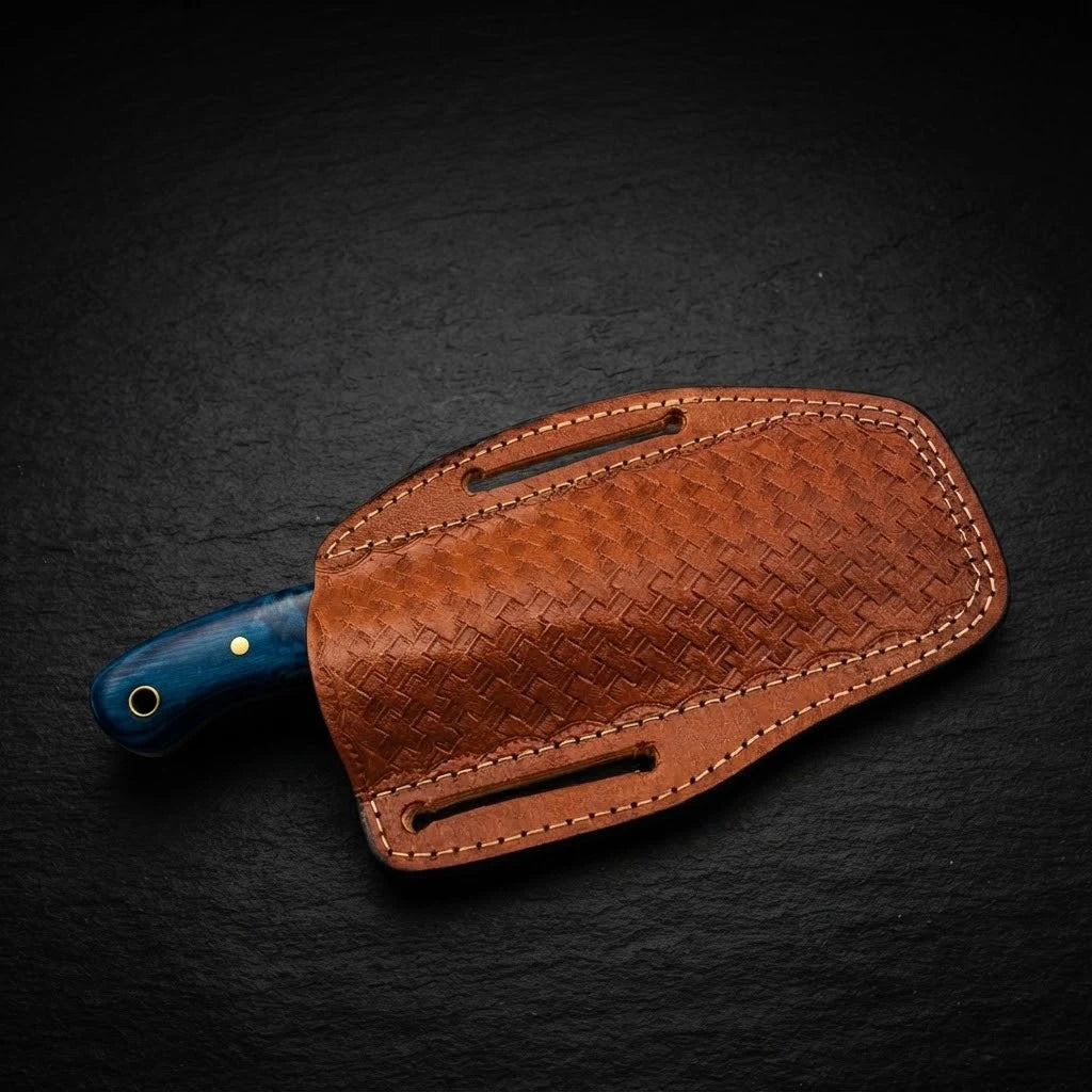 Westmere Damascus cowboy knife handle and blade detail