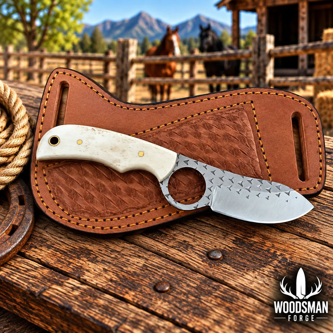 Bonecrest Rasp Steel Skinner Knife – Bone Handle & Leather Sheath